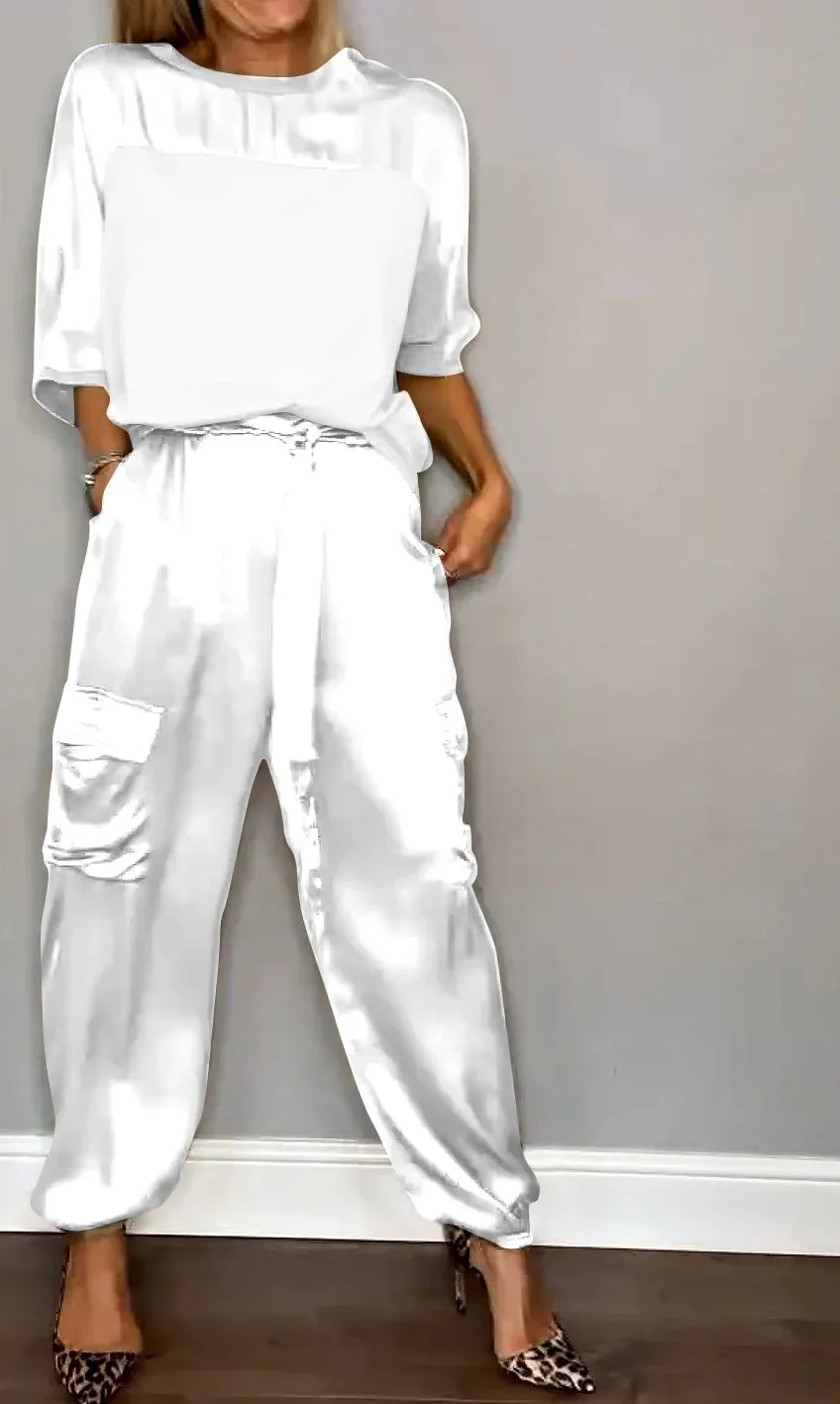 Smooth Satin Half-sleeved Top and Pants Set💝BUY 2 SETS FREE SHIPPING