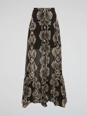 Snake Print Flared Maxi Skirt