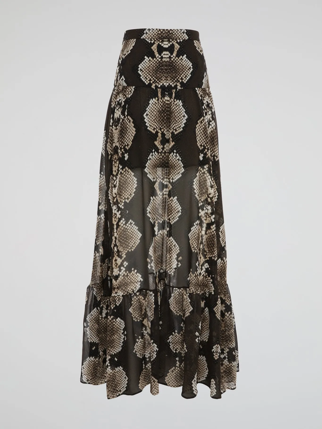Snake Print Flared Maxi Skirt