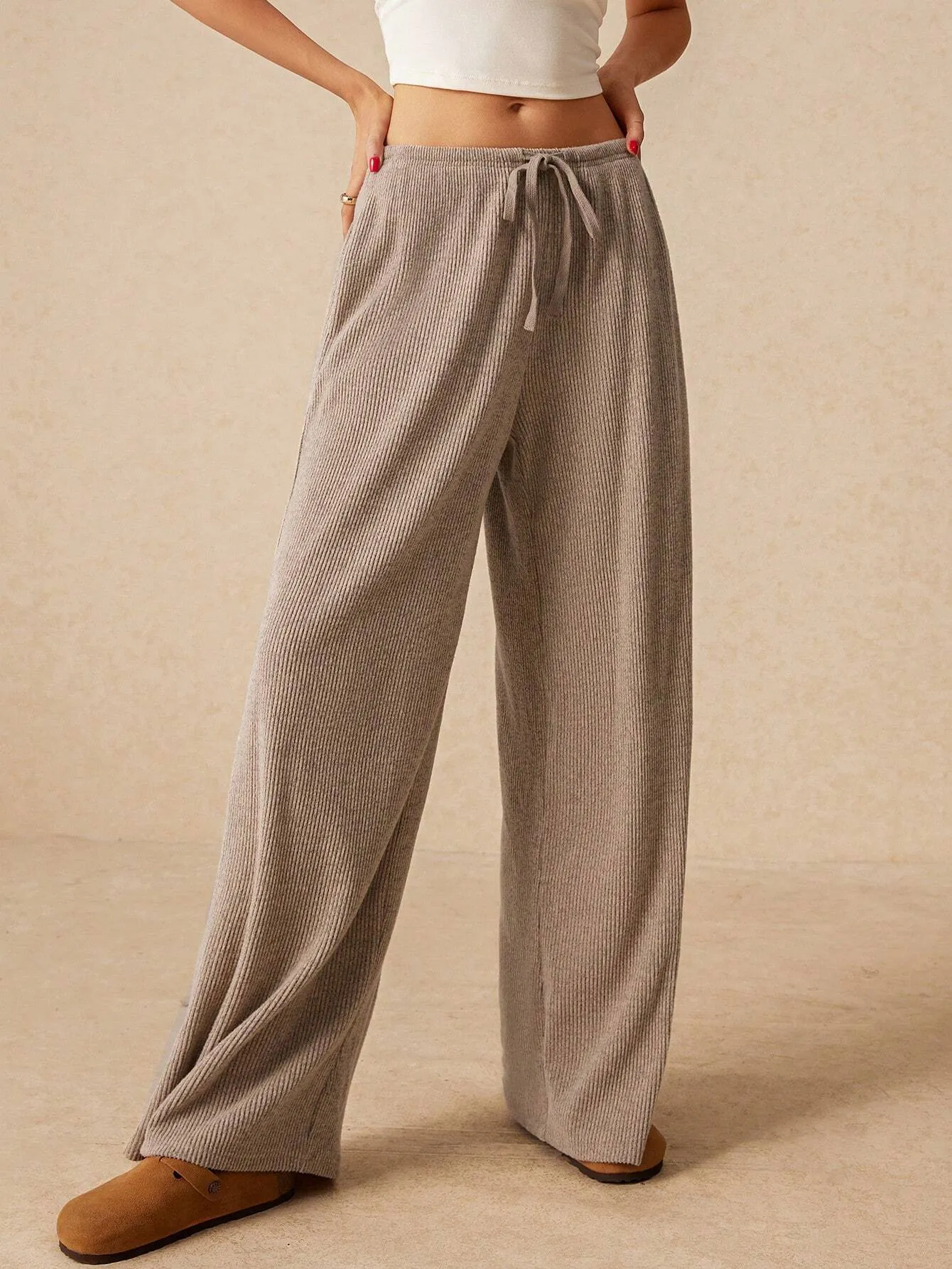 Solid Color Tie-Waist Wide-Leg Pants| Perfect for Any Occasion