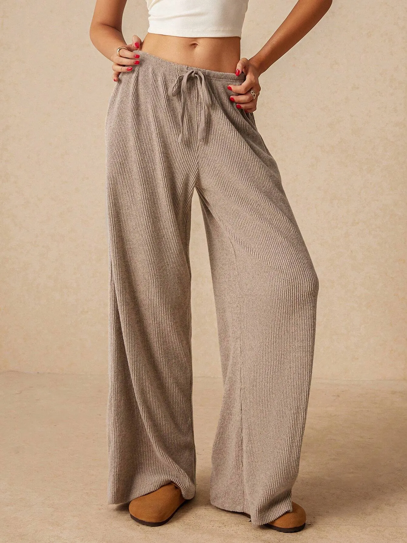Solid Color Tie-Waist Wide-Leg Pants| Perfect for Any Occasion