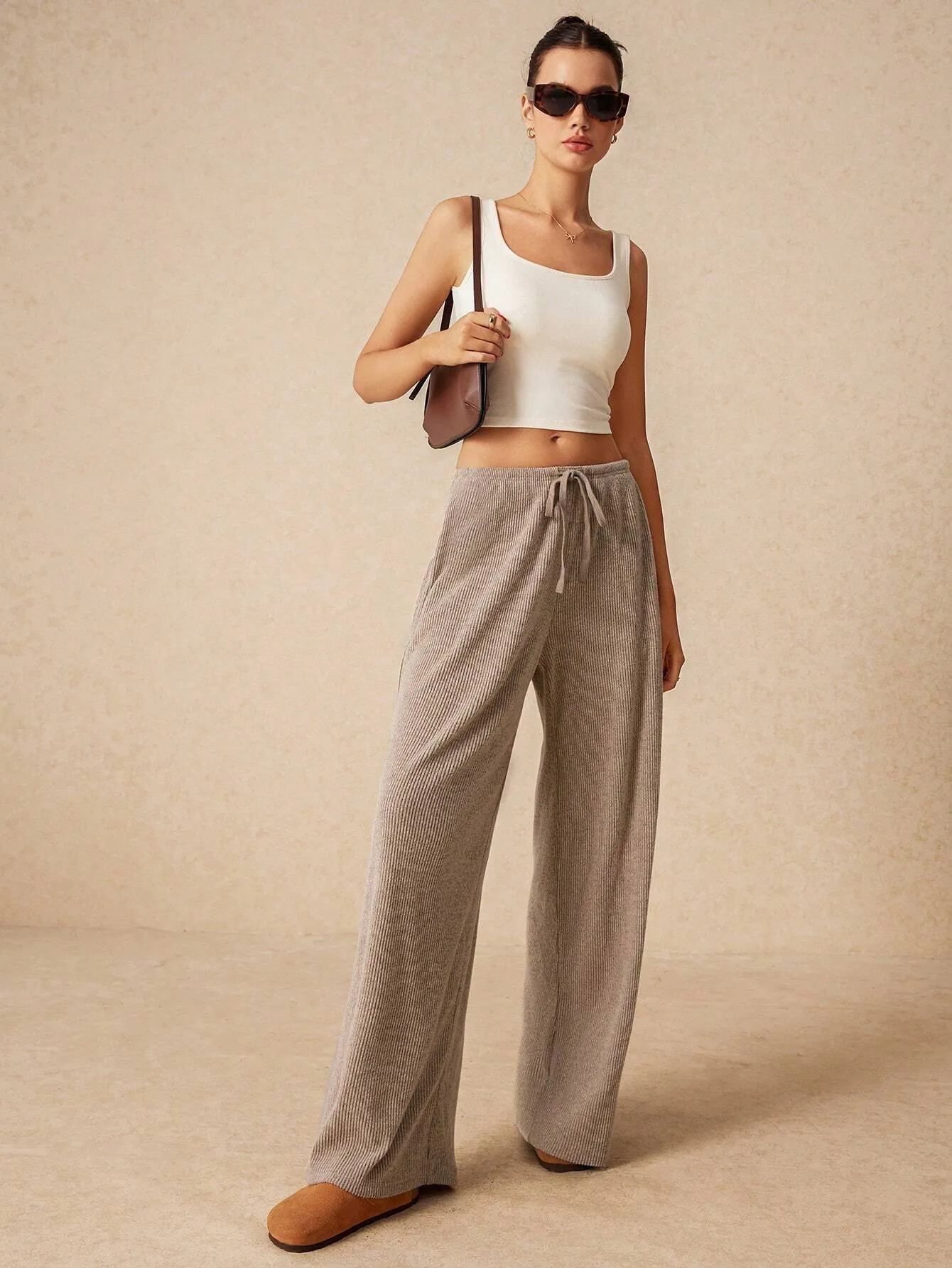 Solid Color Tie-Waist Wide-Leg Pants| Perfect for Any Occasion