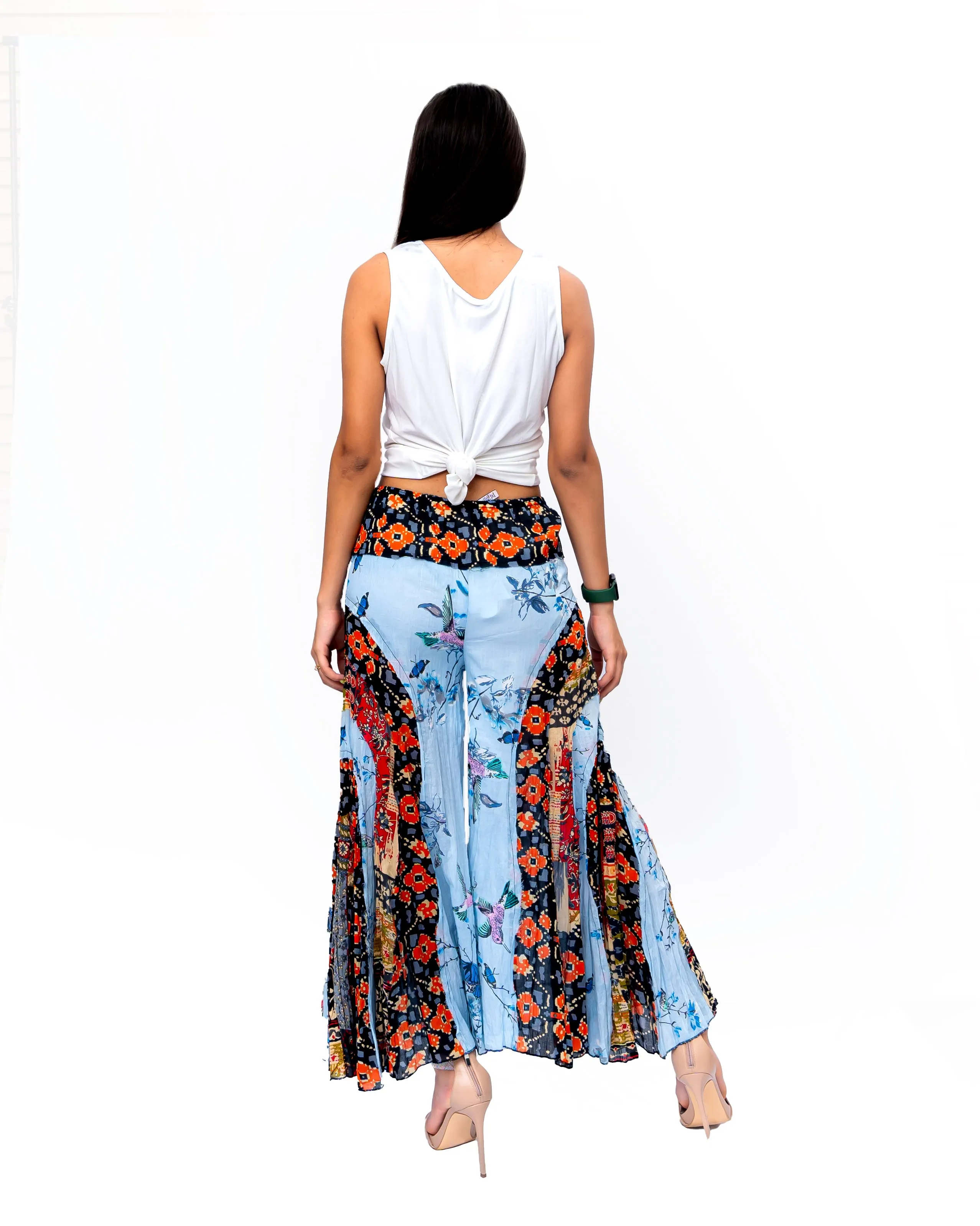 Solid Flared Multi Print Pant