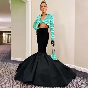 Spanish Style Long Mermaid Satin Skirt with Elastic Waist