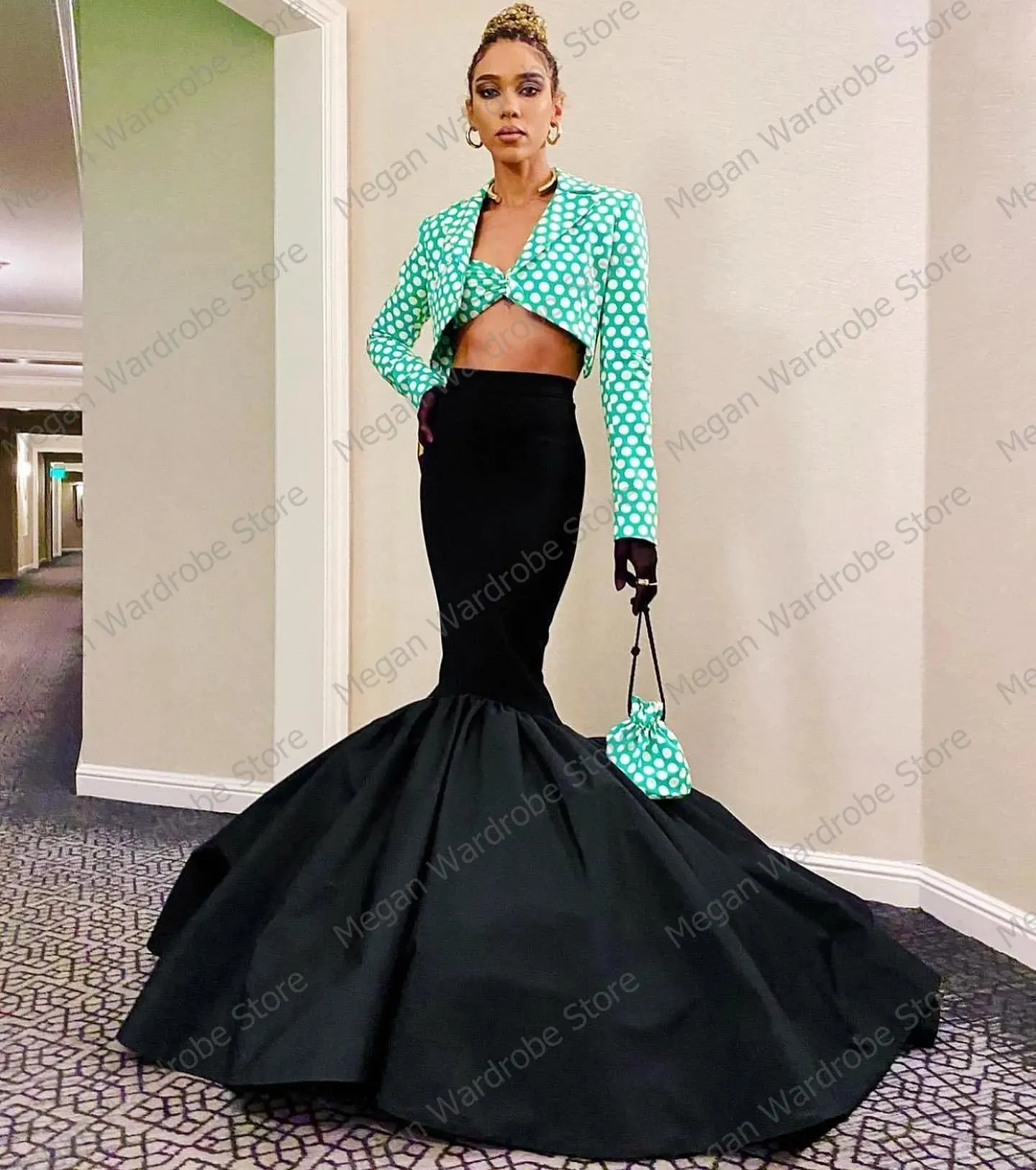 Spanish Style Long Mermaid Satin Skirt with Elastic Waist