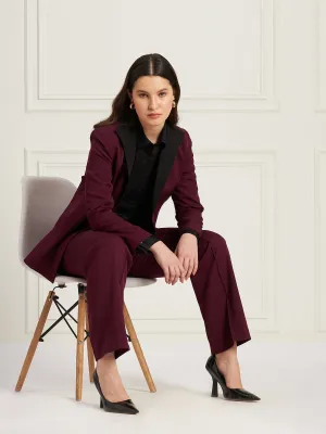 Spirited Exaggerated Lapel Blazer-Burgundy