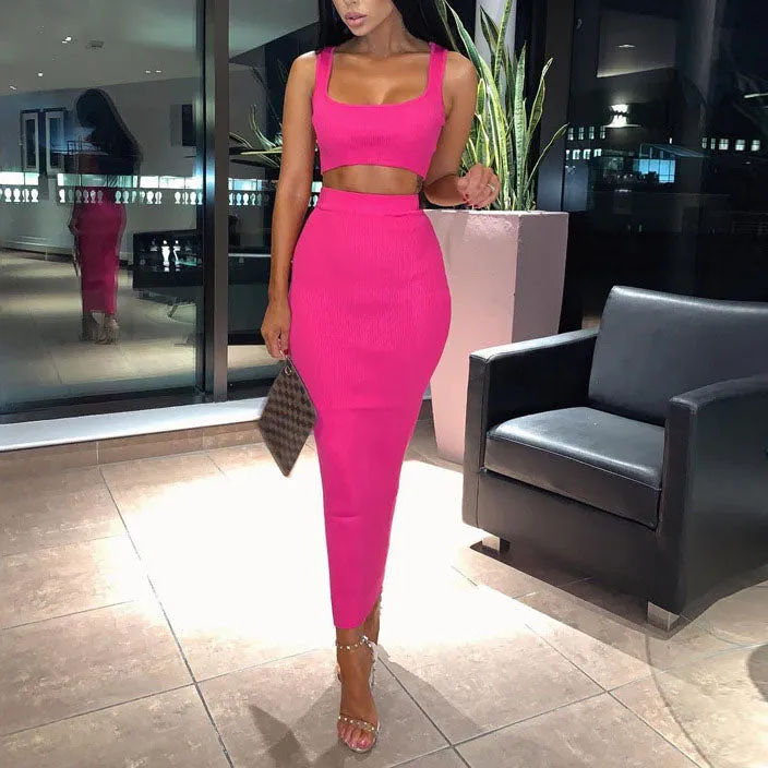 Spring and Summer Women's Two-piece Nightclub Bag Hip Sexy Dress