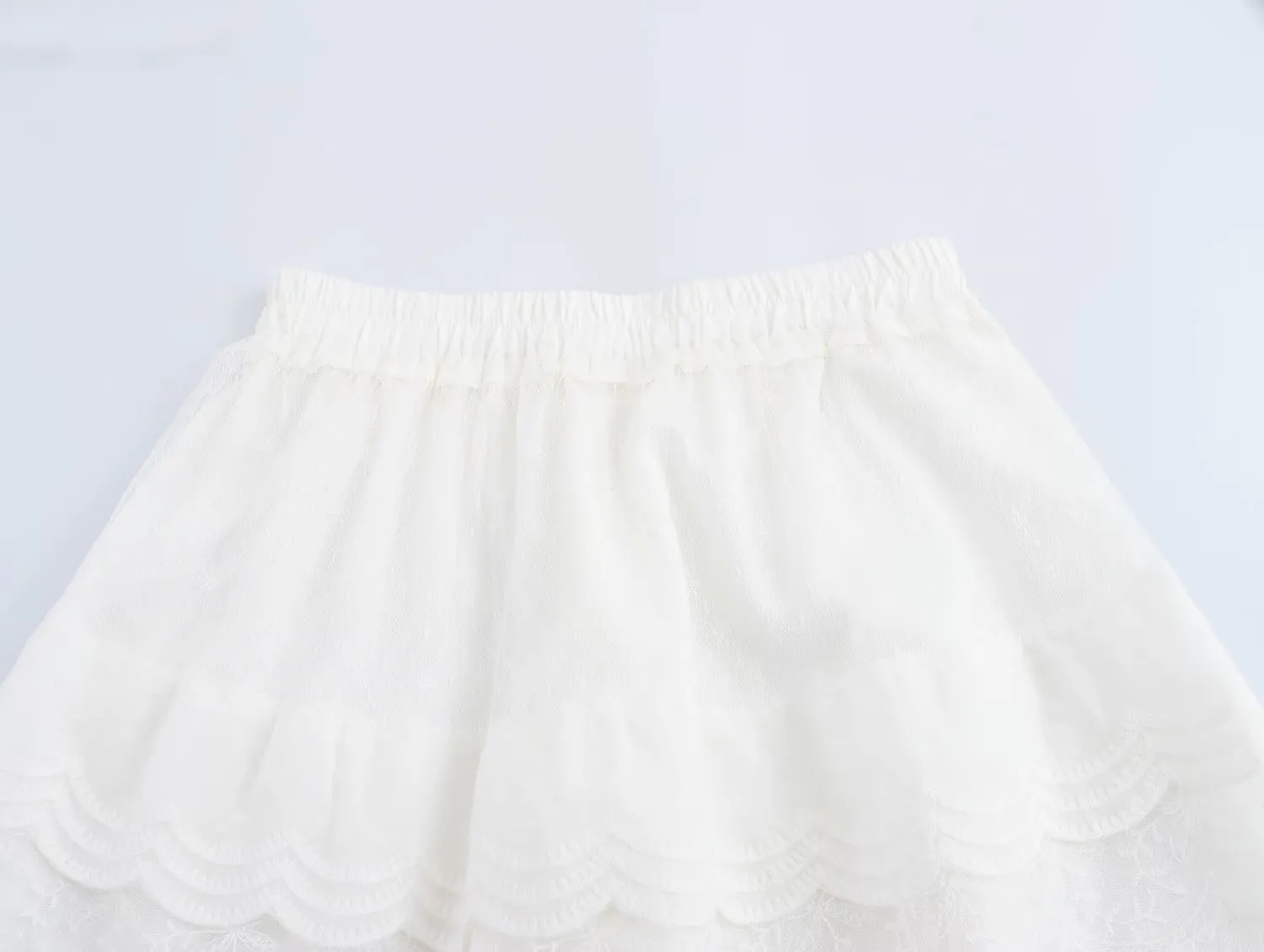 Spring Summer Sweet Mesh Puffy Swing Midi Skirt