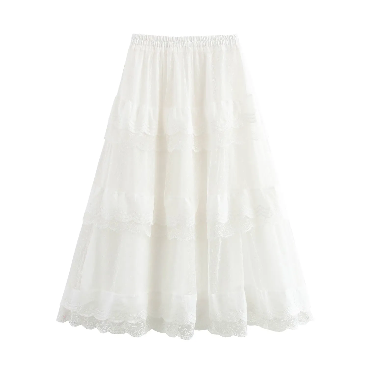 Spring Summer Sweet Mesh Puffy Swing Midi Skirt