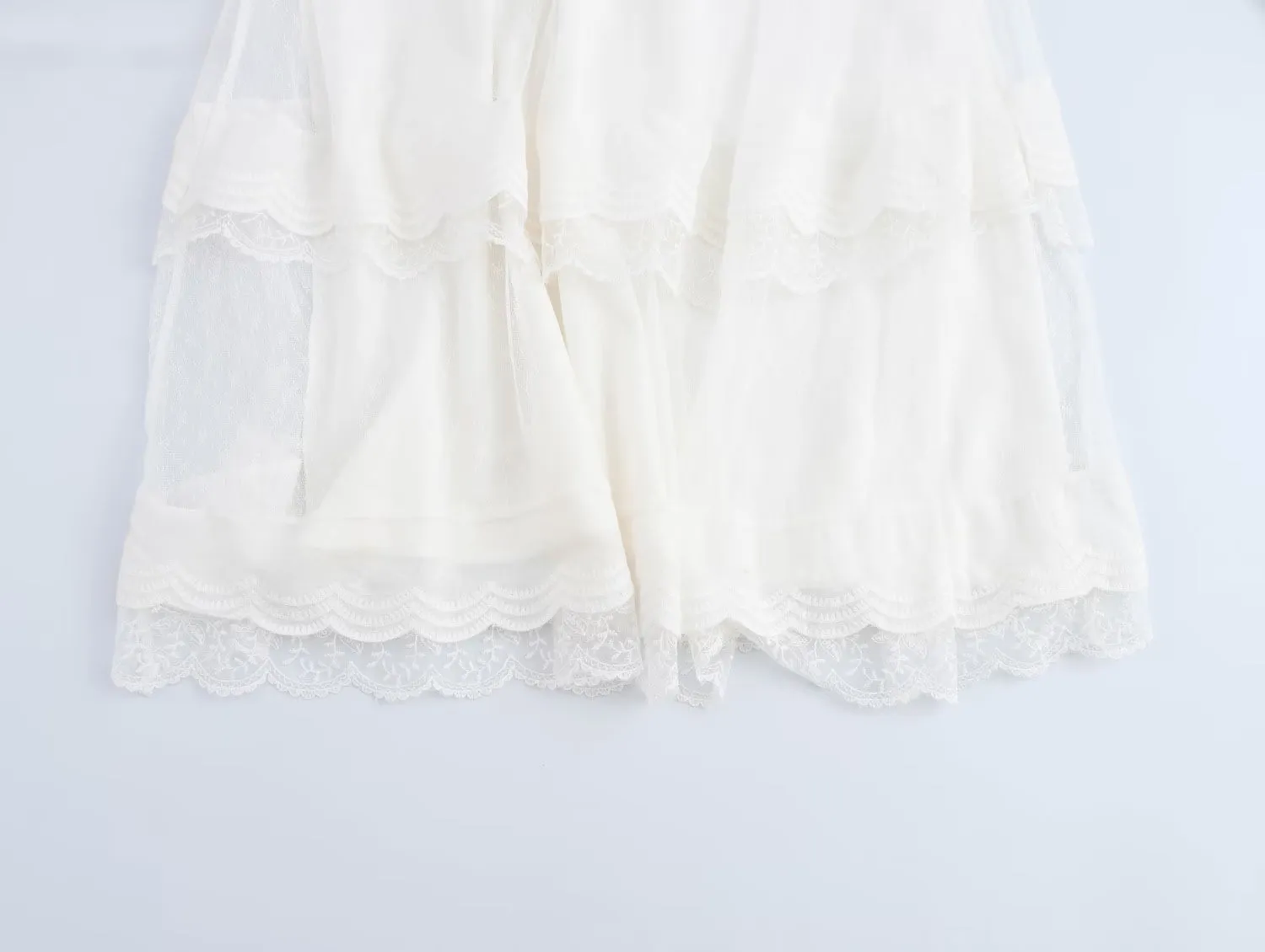Spring Summer Sweet Mesh Puffy Swing Midi Skirt
