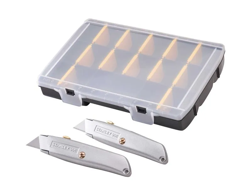 STANLEY 99E Trimming Knife Twin Pack with 50 Spare Blades in Organiser