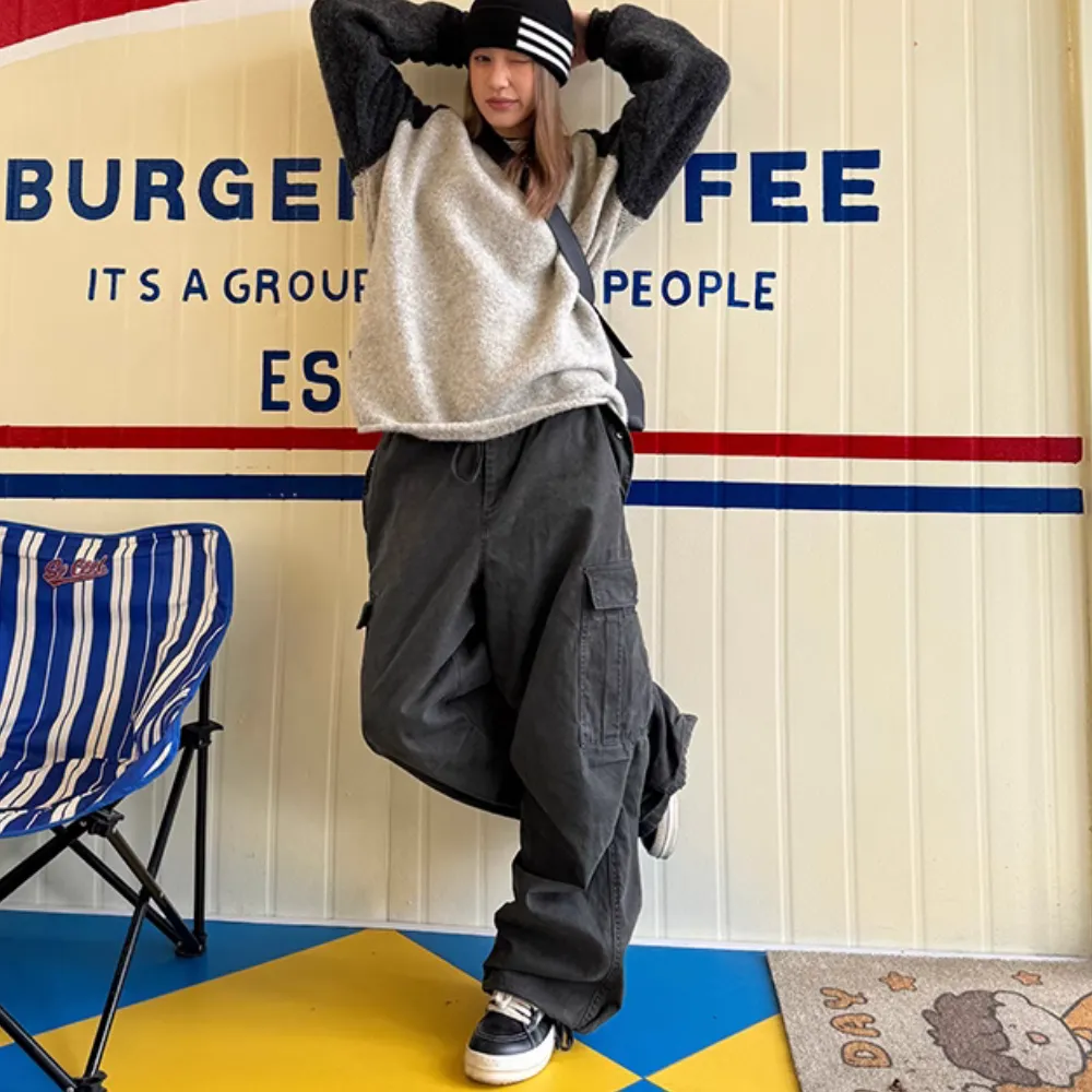 Street Solid Color Paratroop Pants