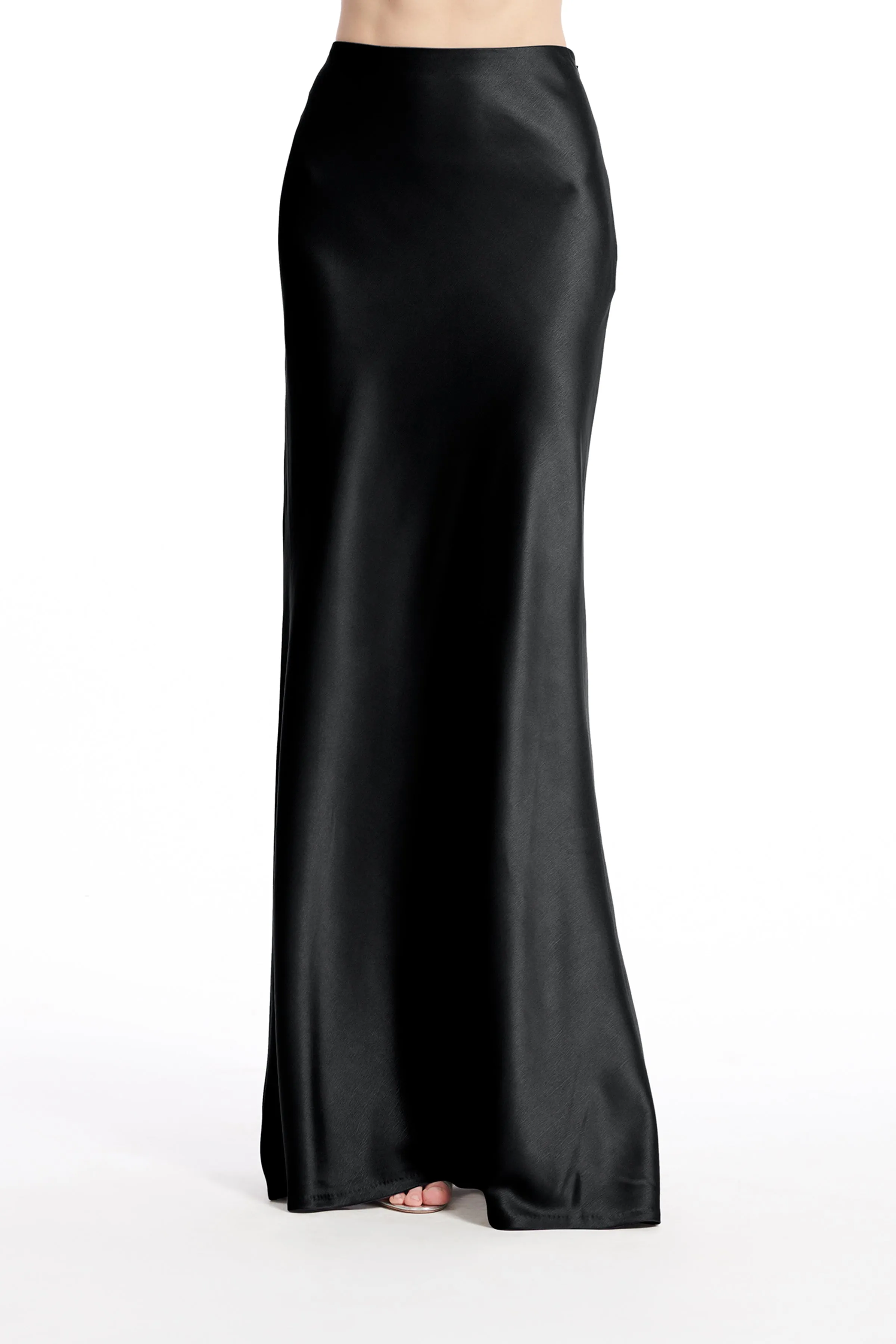 STRETCH SATIN BIAS LONG A-LINE SKIRT NAVY