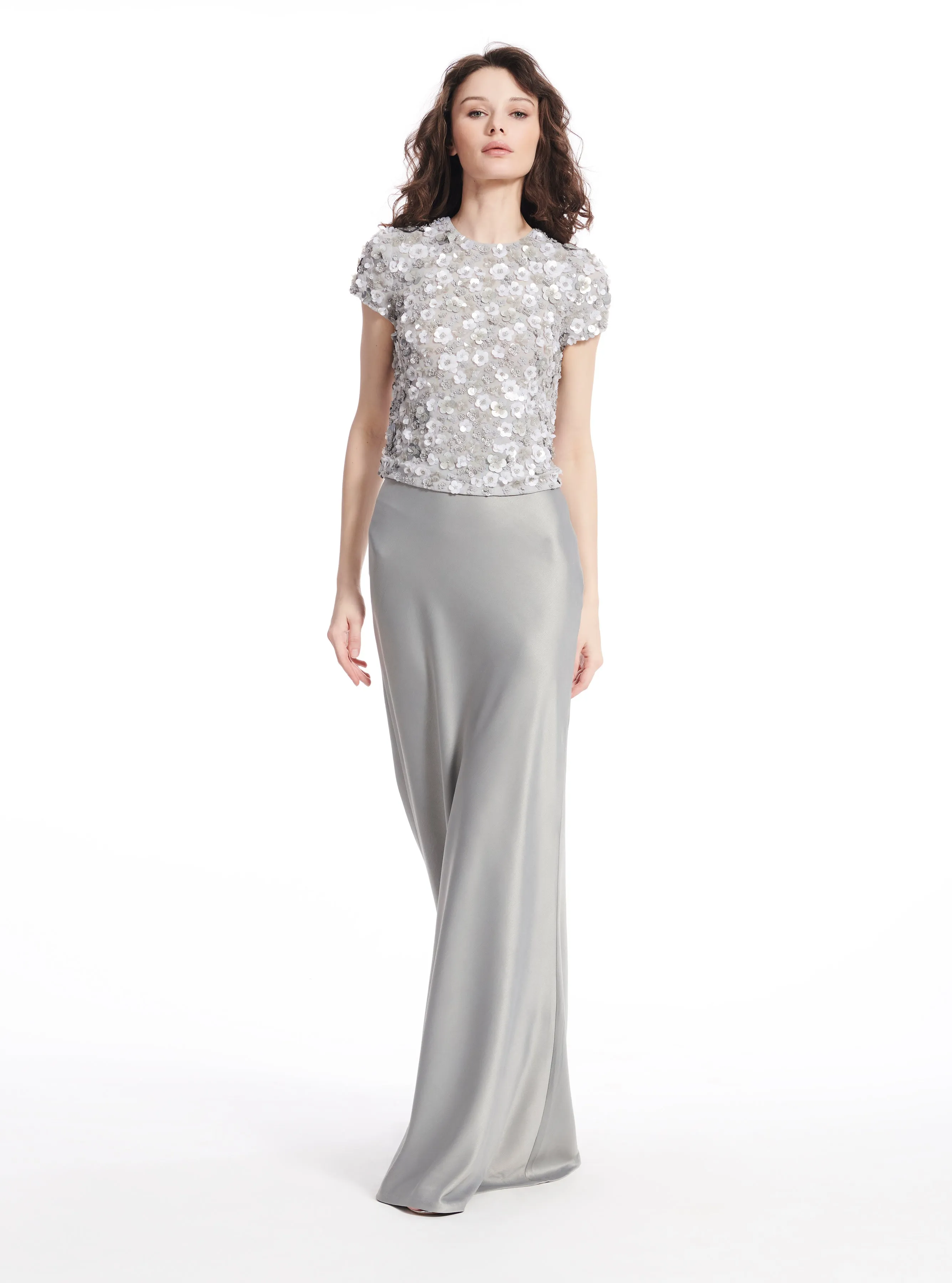 STRETCH SATIN BIAS LONG A-LINE SKIRT NAVY