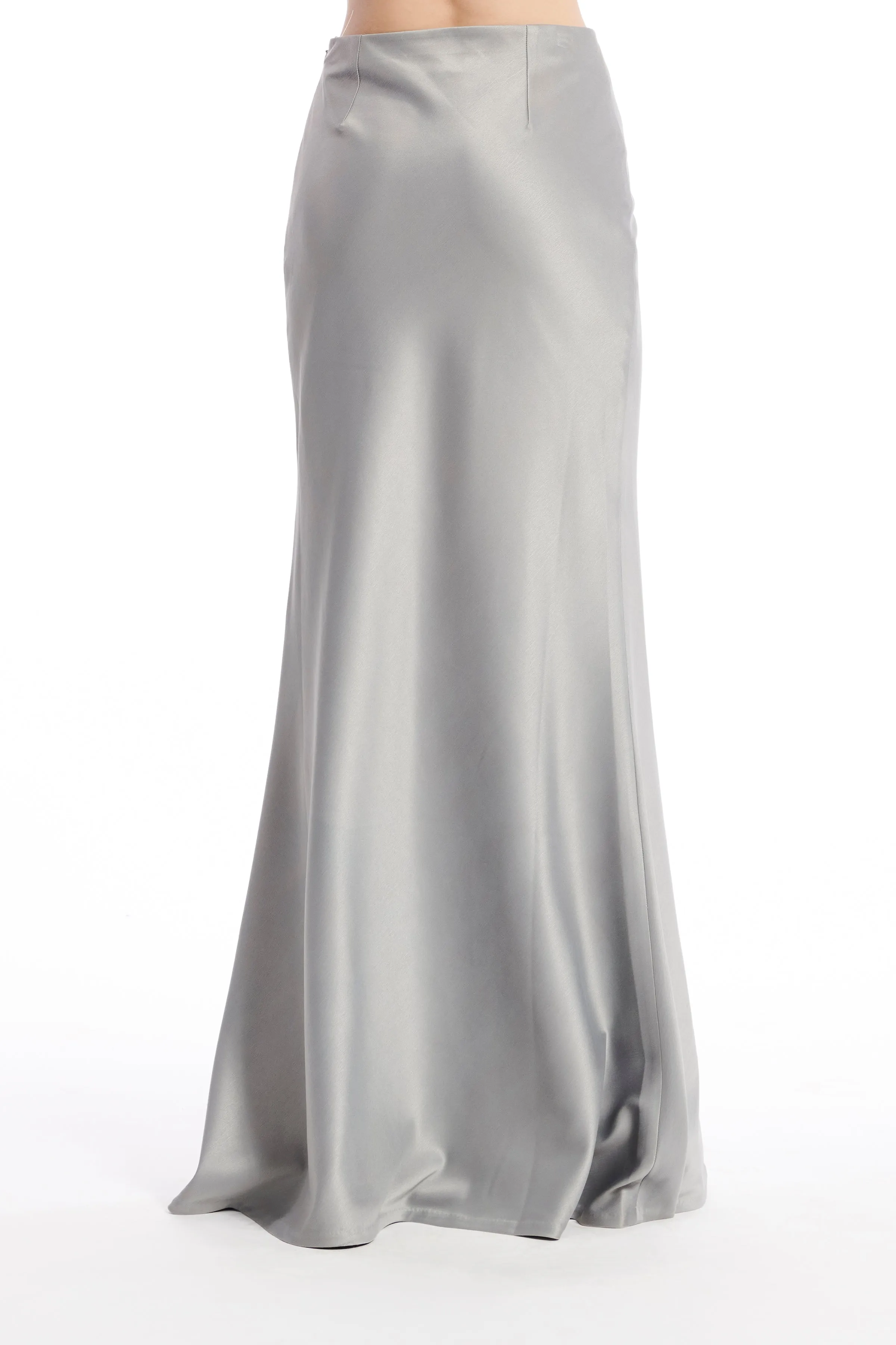 STRETCH SATIN BIAS LONG A-LINE SKIRT NAVY