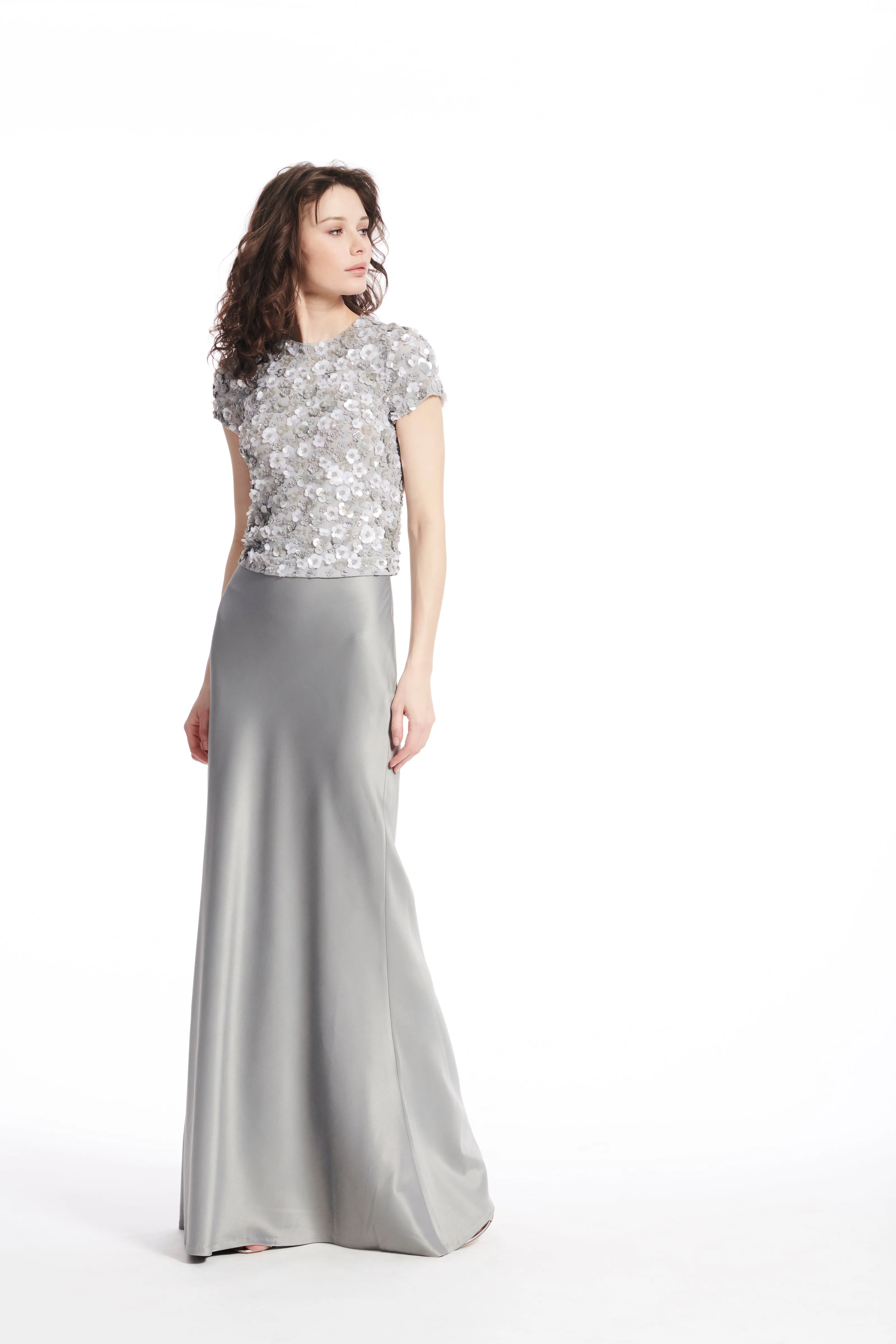 STRETCH SATIN BIAS LONG A-LINE SKIRT NAVY