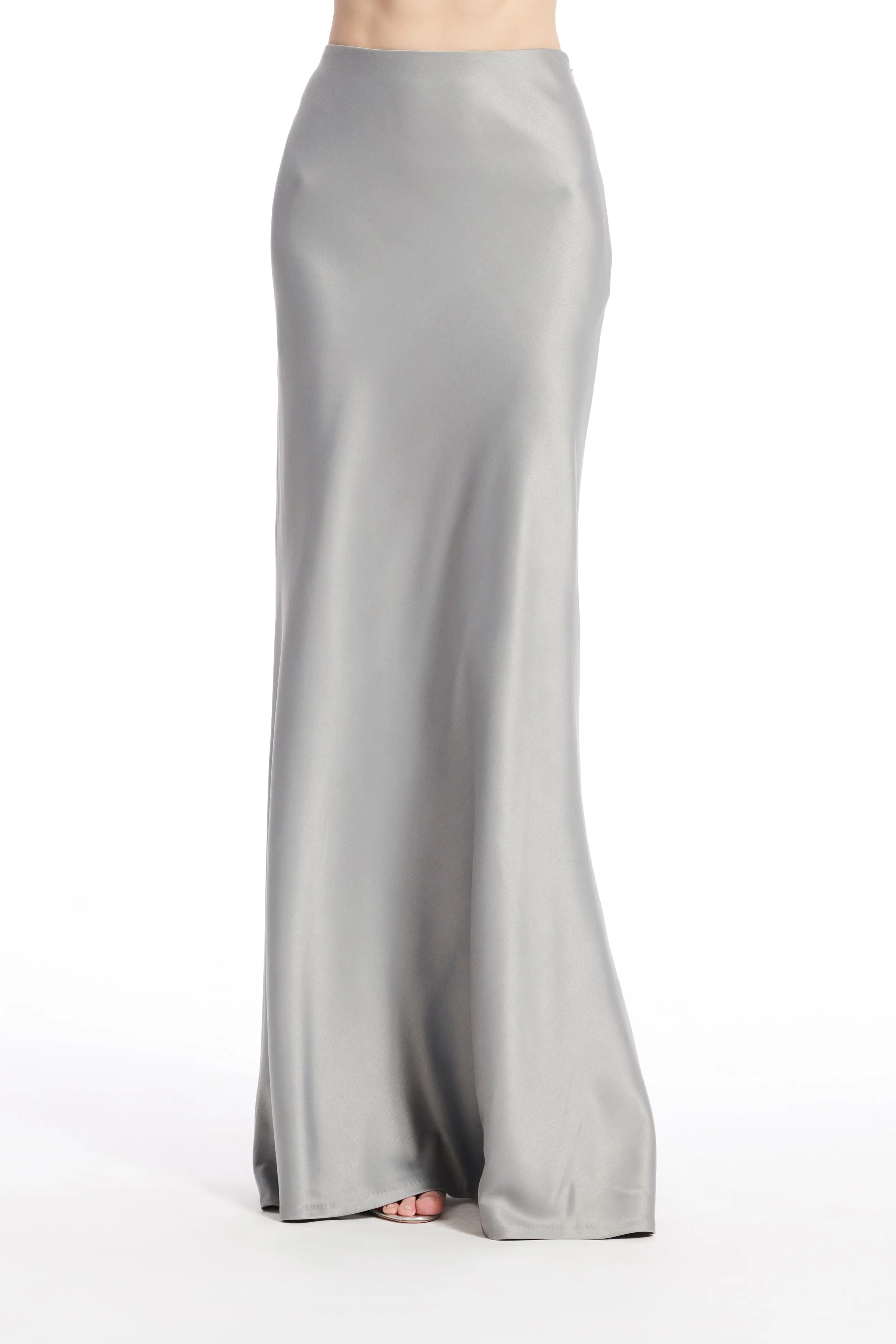 STRETCH SATIN BIAS LONG A-LINE SKIRT NAVY