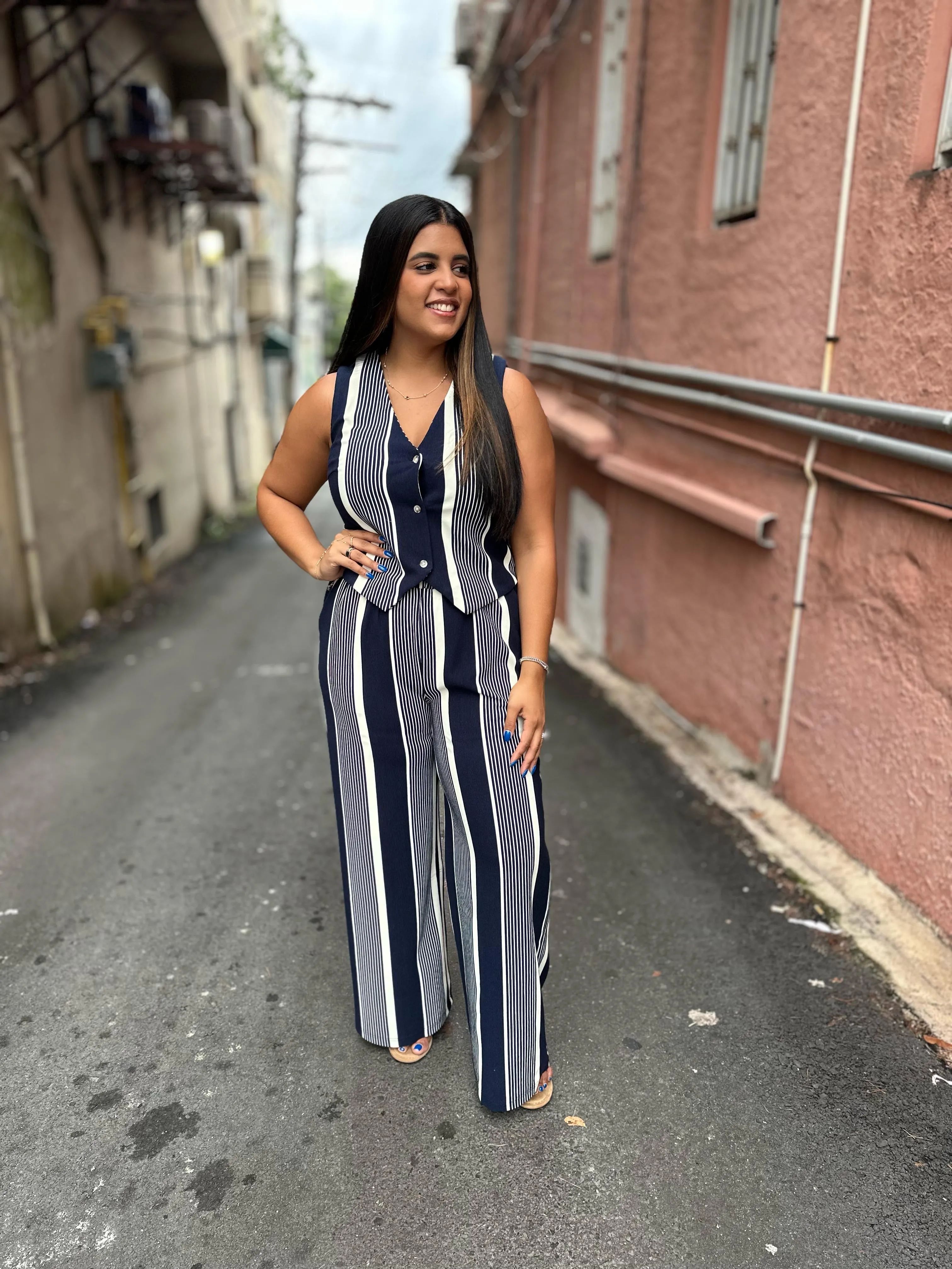Stripe Knit Wide Leg Pant