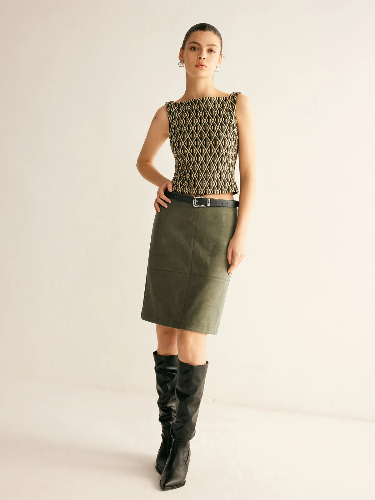 Suede A-Line Skirt Without Belt
