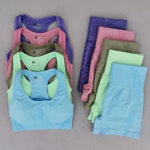 Summer Seamless Yoga Sets - High Waist Running Leggings and Padded Sports Bra Set