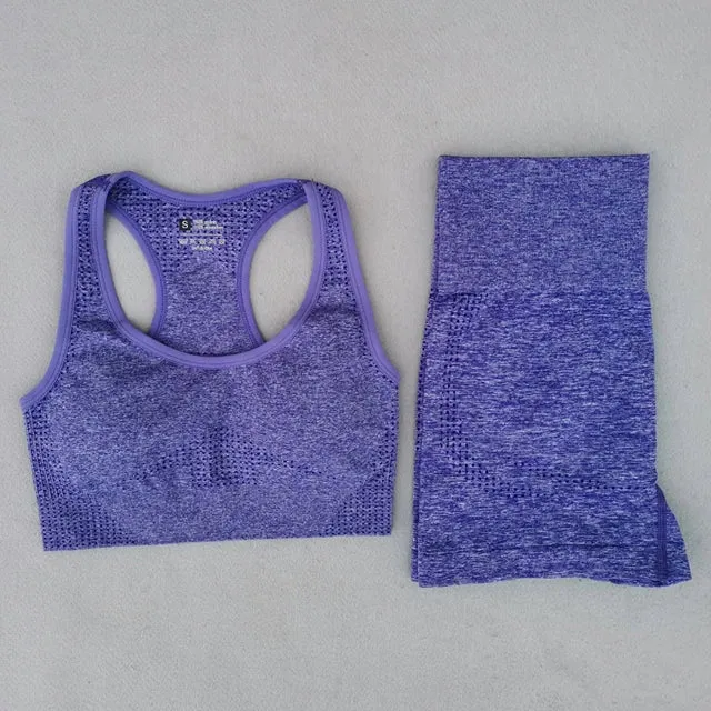Summer Seamless Yoga Sets - High Waist Running Leggings and Padded Sports Bra Set