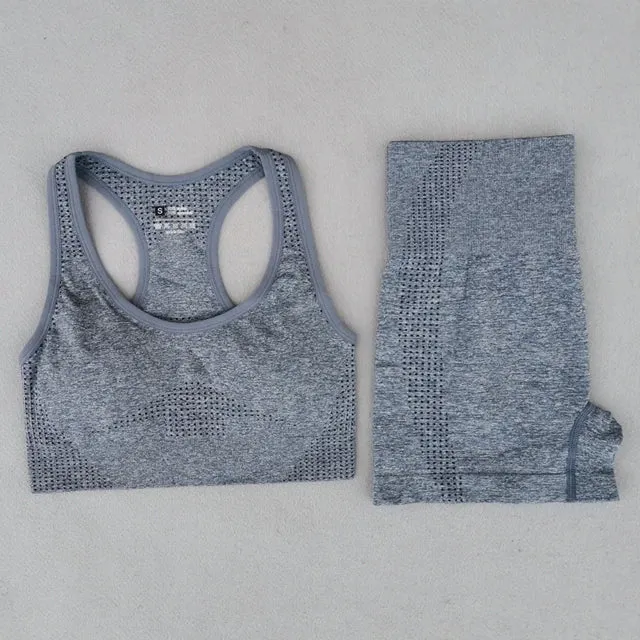 Summer Seamless Yoga Sets - High Waist Running Leggings and Padded Sports Bra Set