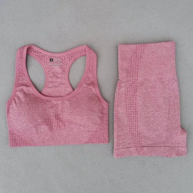 Summer Seamless Yoga Sets - High Waist Running Leggings and Padded Sports Bra Set