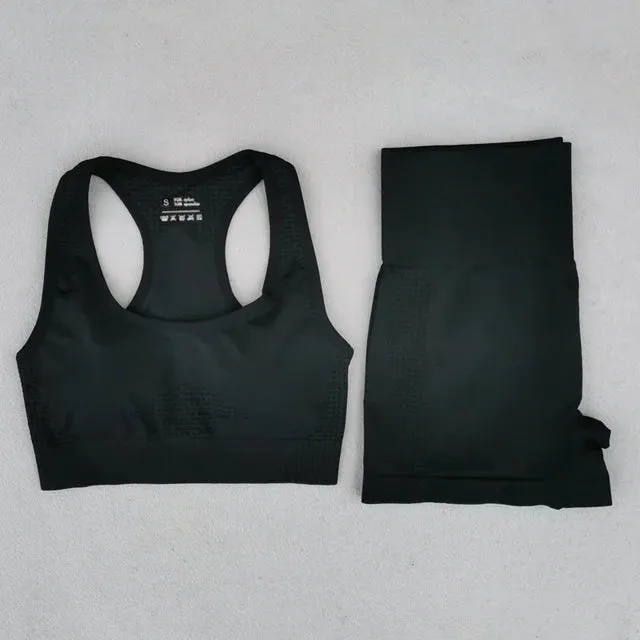 Summer Seamless Yoga Sets - High Waist Running Leggings and Padded Sports Bra Set