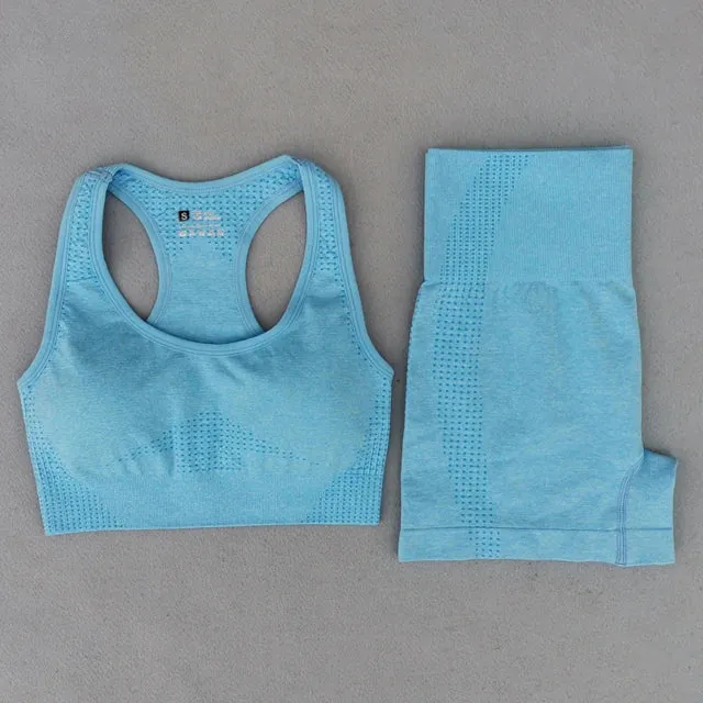 Summer Seamless Yoga Sets - High Waist Running Leggings and Padded Sports Bra Set