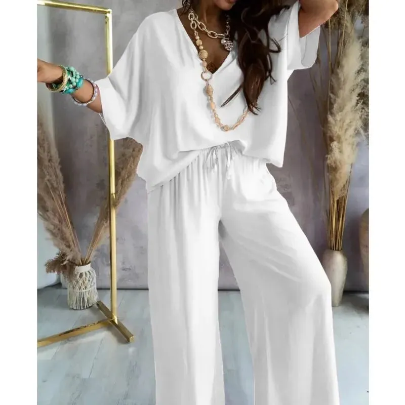 Summer V-Neck Bat Sleeve 2-Piece Set