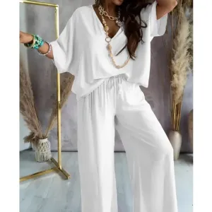 Summer V-Neck Bat Sleeve 2-Piece Set