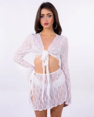 Sweetie Pie Women's White 2pc Mesh Skirt Set