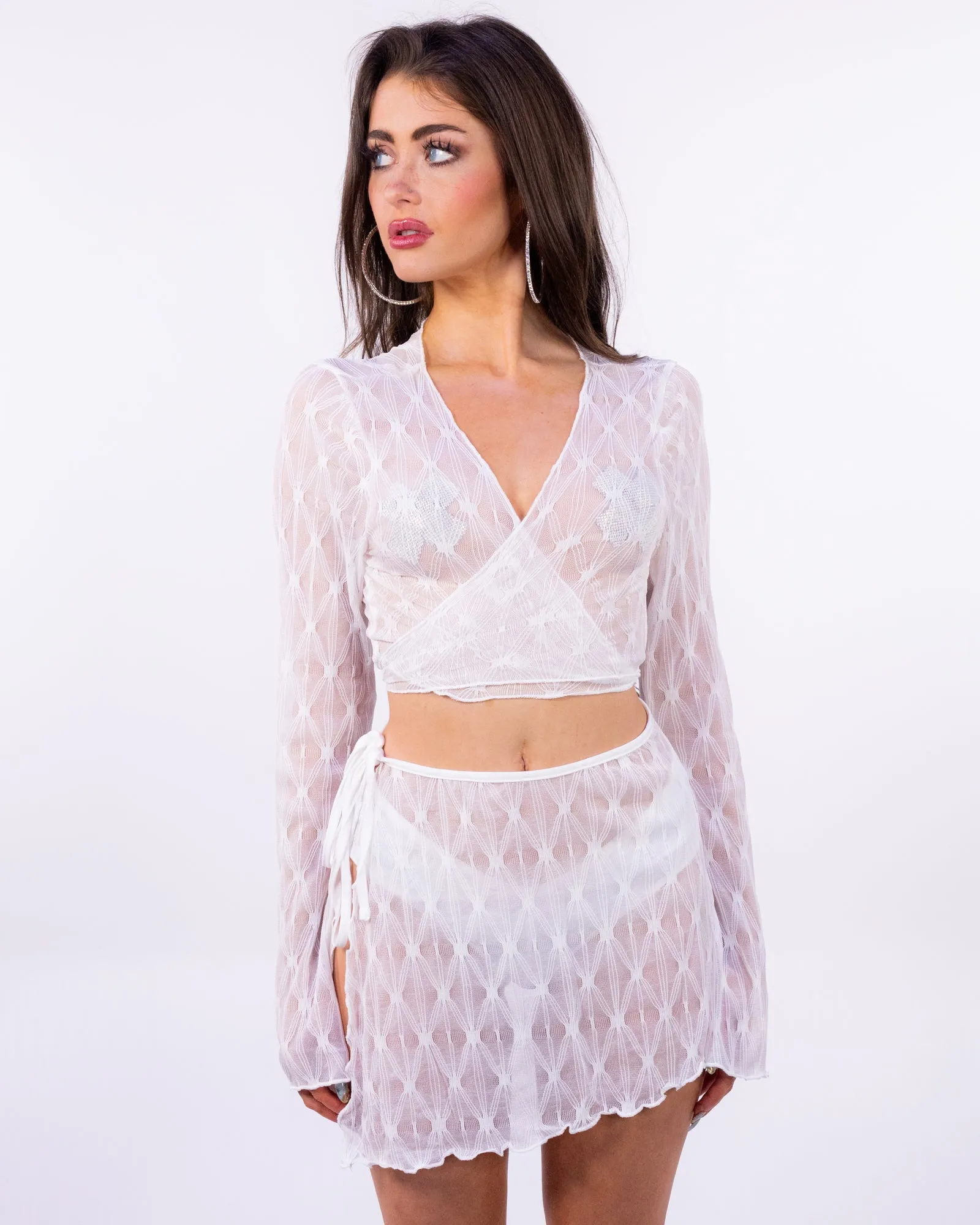 Sweetie Pie Women's White 2pc Mesh Skirt Set