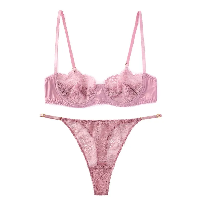 TERMEZY Women's Sexy Lace Erotic Underwear Set - Bra, Panties & G-String