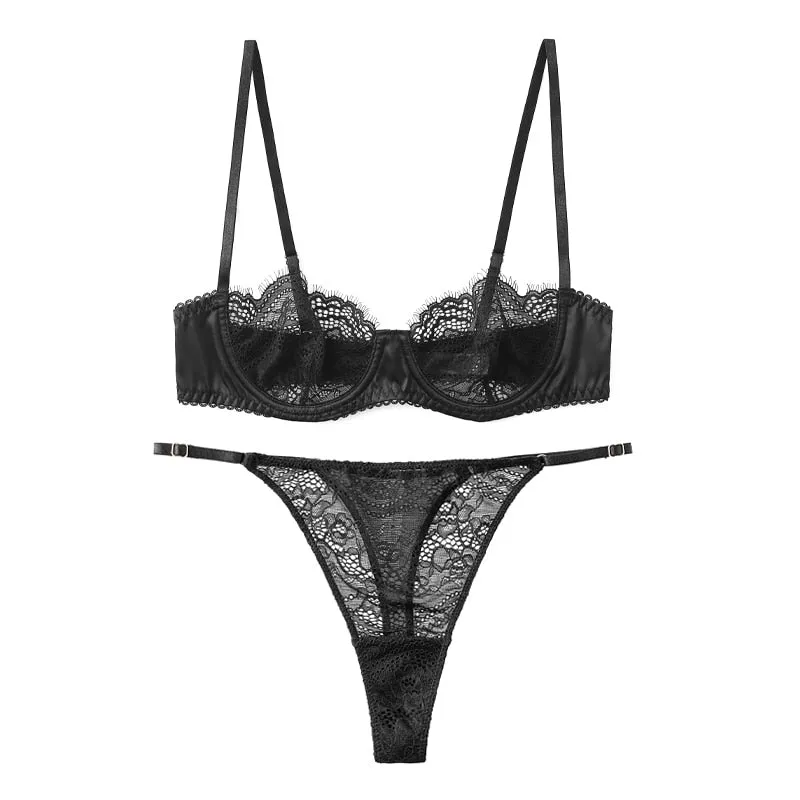 TERMEZY Women's Sexy Lace Erotic Underwear Set - Bra, Panties & G-String