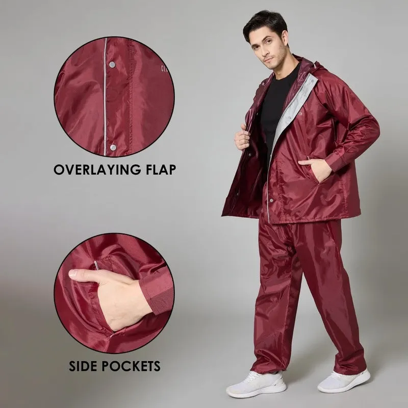 THE CLOWNFISH Rain Coat - Waterproof, Reversible Design | Comes with Pants | Size L | Maroon