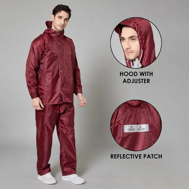 THE CLOWNFISH Rain Coat - Waterproof, Reversible Design | Comes with Pants | Size L | Maroon