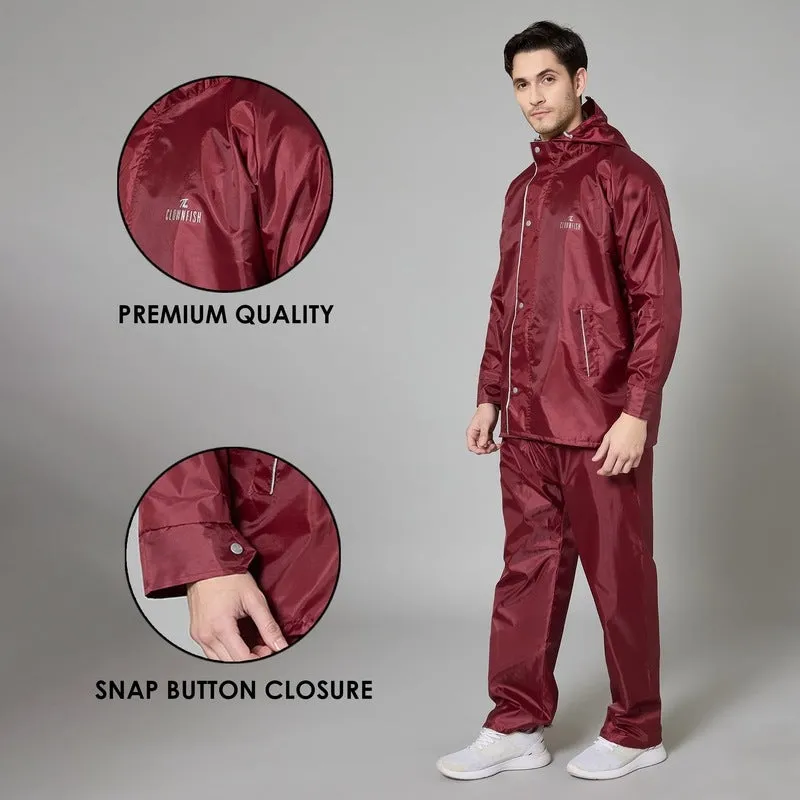 THE CLOWNFISH Rain Coat - Waterproof, Reversible Design | Comes with Pants | Size L | Maroon