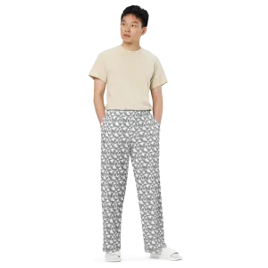 Trendy Wide Leg Pants Grey White Abstract Pattern
