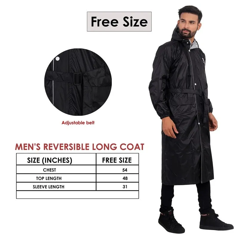 Unisex Waterproof Long Coat - Reversible Design with Adjustable Hood | Green Camo | Free Size