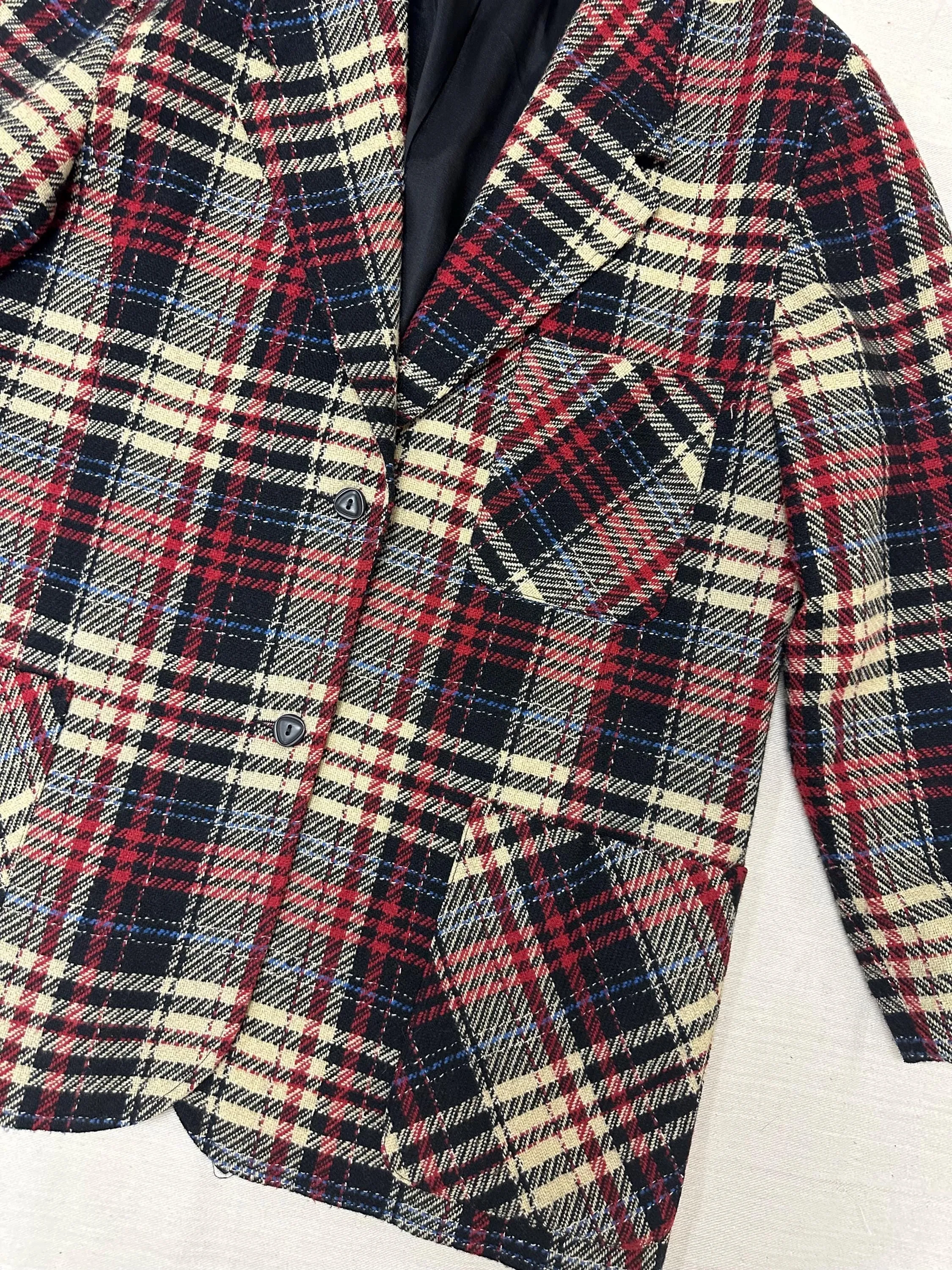Vintage 90s Red Cream Plaid Blazer | Size Ladies Large