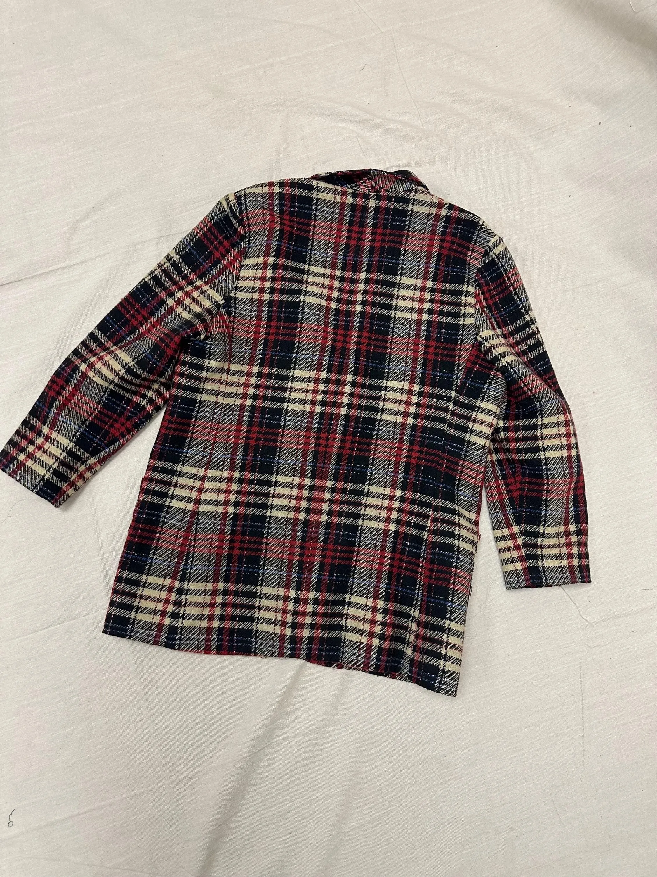 Vintage 90s Red Cream Plaid Blazer | Size Ladies Large