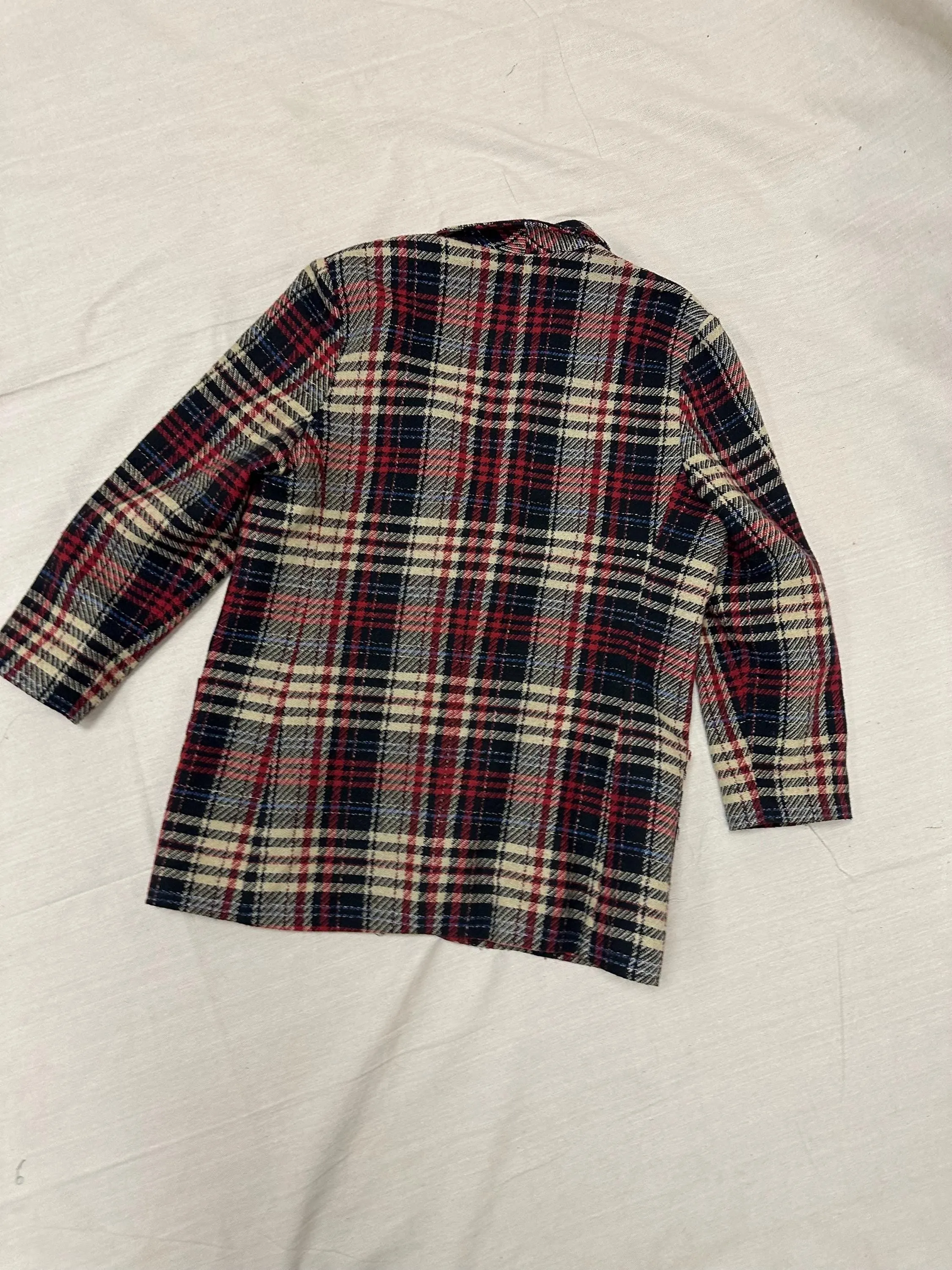 Vintage 90s Red Cream Plaid Blazer | Size Ladies Large