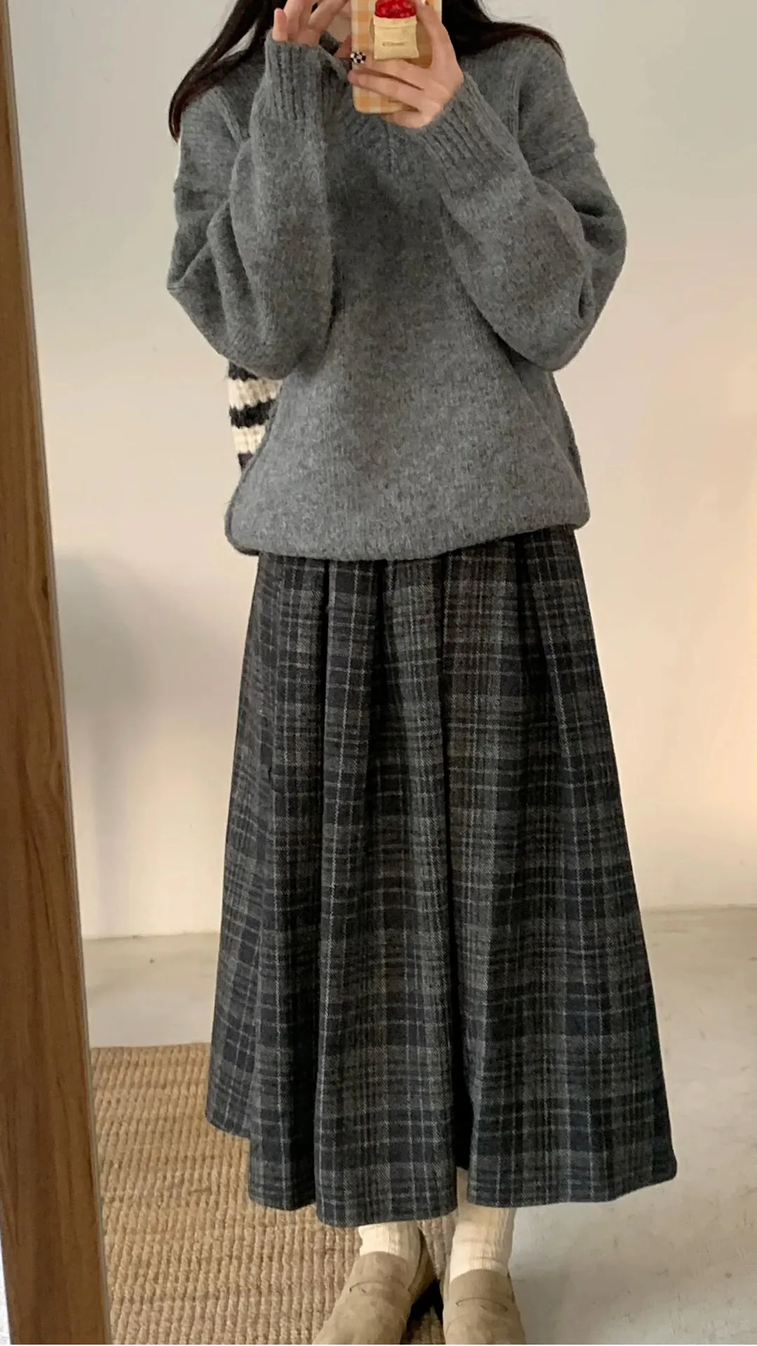 Vintage A-Line Woolen Thick Long Plaid Skirts