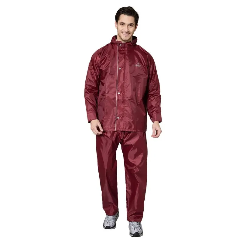 Waterproof Rain Coat for Men - Reversible, Reflective | Includes Pants | XXXL | Maroon