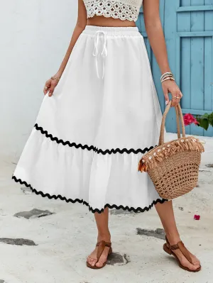 White A Line Midi Skirt With Lace Detail
