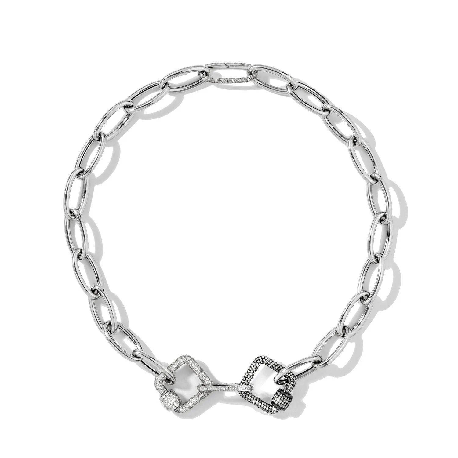 White & Black Square Carabiners on Links Chain Necklace
