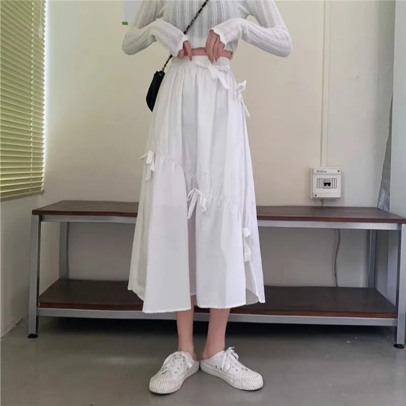 White Flared Skirt With Bow Detail