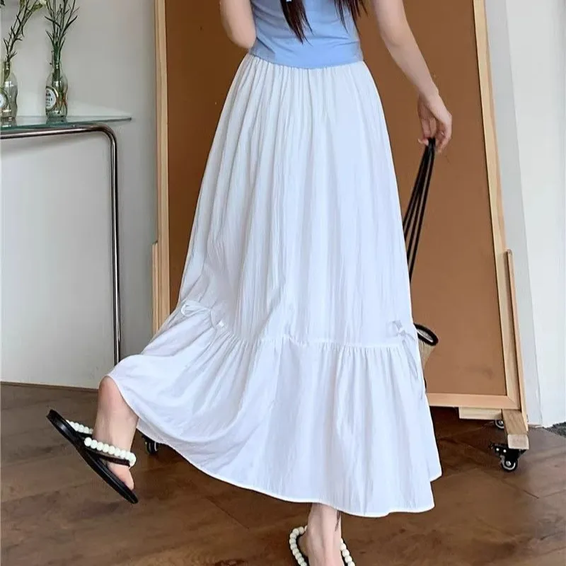 White Flared Skirt With Bow