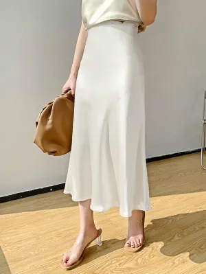 White High Waist Solid A-line Skirt